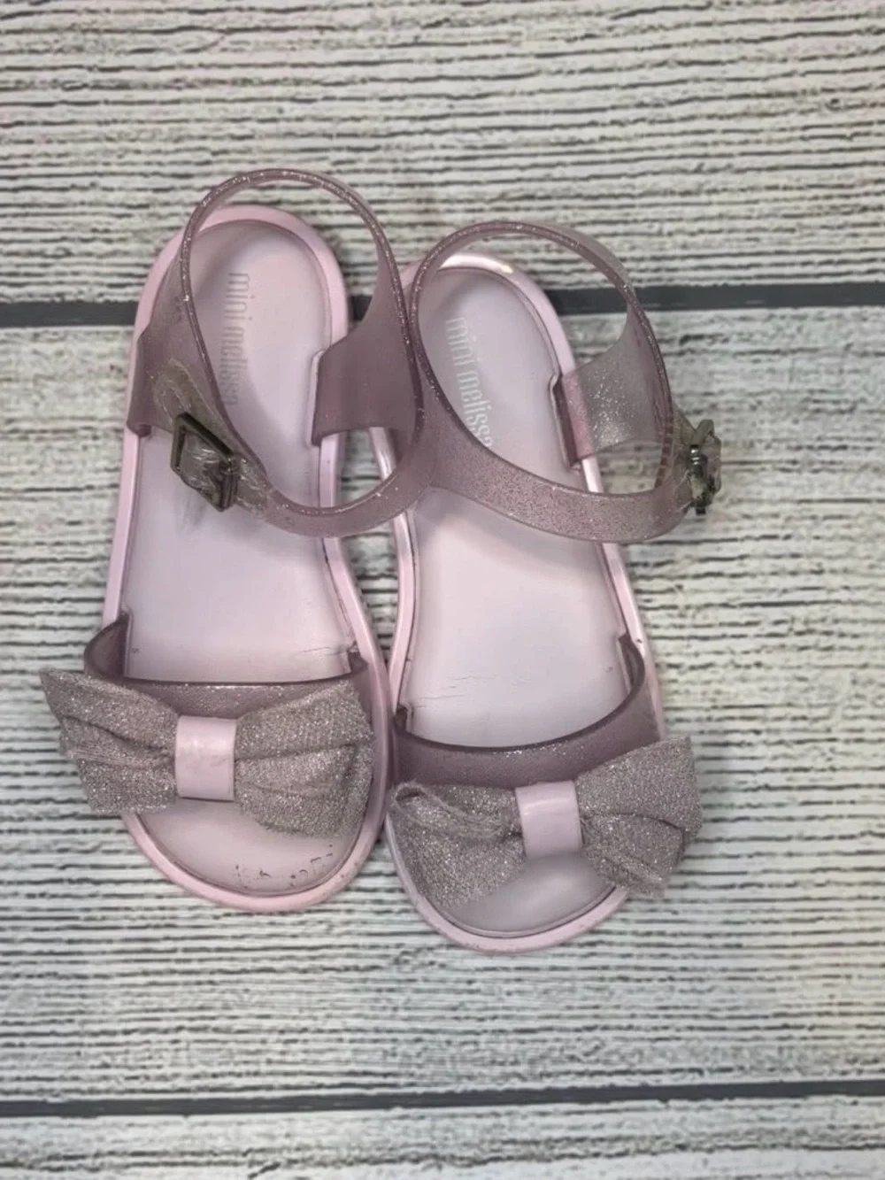 Mini Melissa Girls' Glitter Bow Jelly Sandals in Light Pink